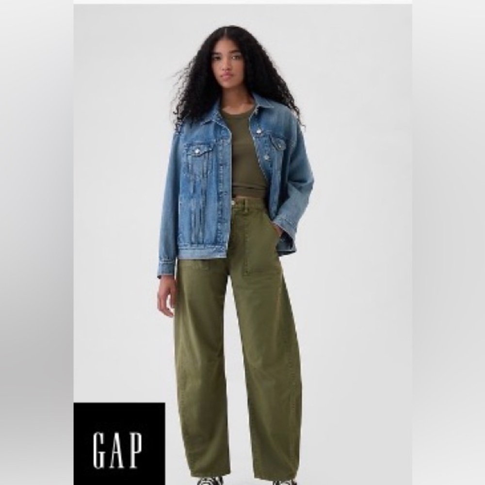 Gap Mid Rise Twill Barrel Pants Olive Green Size 6